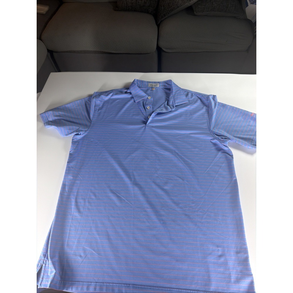 Peter Millar Summer Comfort Polo Shirt Men's XL Blue Coral Stripe Golf Fed Ex